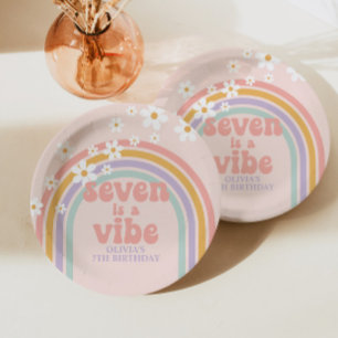 Prato De Papel Rainbow Pastel Seven é um Vibe de 7º aniversário