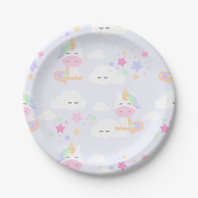 Prato De Papel Rainbow Princess Unicorn Party Plates (Frente)