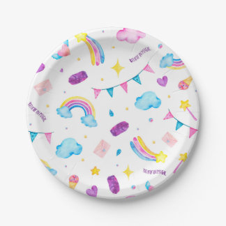 Prato De Papel Rainbow Sticker - Acredite em Mágico