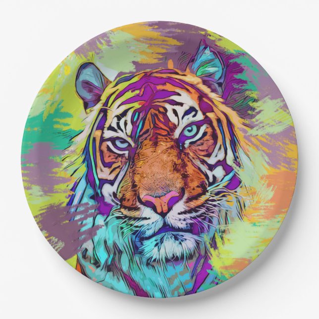 Prato De Papel Rainbow tiger Paper Plate (Frente)