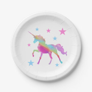 Prato De Papel Rainbow Unicorn E Stars Paper Plates