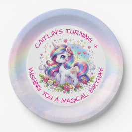 Prato De Papel Rainbow Unicorn Girl's Birthday Party Personalized