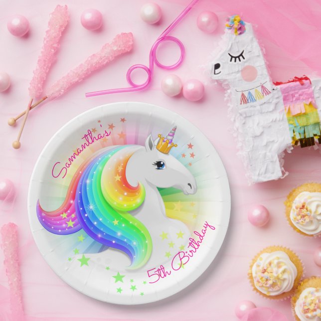 Prato De Papel Rainbow Unicorn Party (Festa)