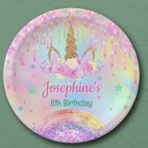 Rainbow Unicorn pink aqua birthday round