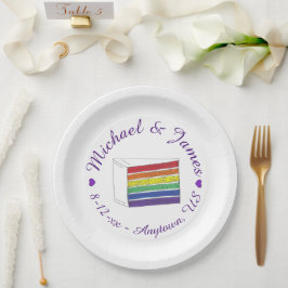 Prato De Papel Rainbow Weding Slice Slice Púrpura Coração LGBT Ga