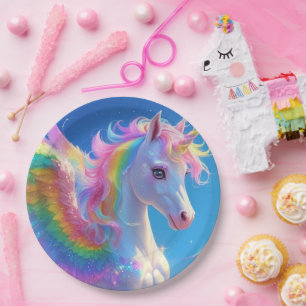 Prato De Papel Rainbow Winged Prancing Unicorn