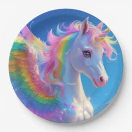 Prato De Papel Rainbow Winged Prancing Unicorn
