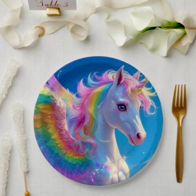 Prato De Papel Rainbow Winged Prancing Unicorn (Criador carregado)