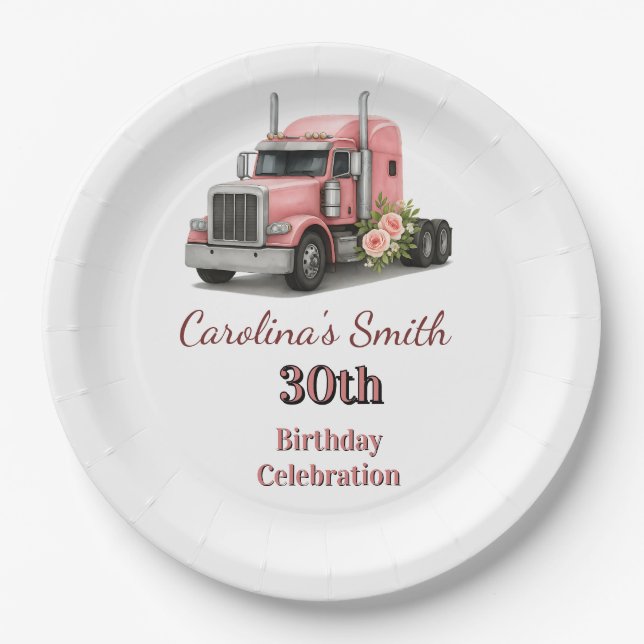 Prato De Papel Rainha do Caminhão de Aniversário (Frente)