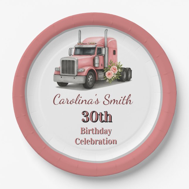 Prato De Papel Rainha do Caminhão de Aniversário (Frente)