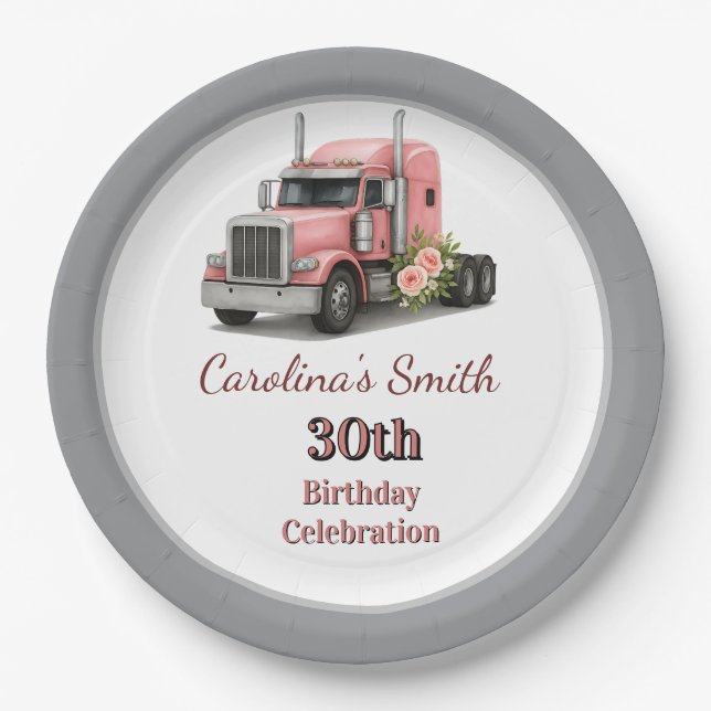 Prato De Papel Rainha do Caminhão de Aniversário (Frente)