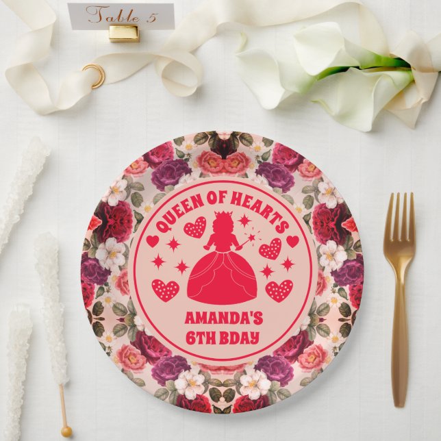 Prato De Papel Rainha do Coração Rosas Placas de Aniversário (Casamento)