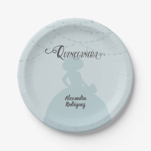Prato De Papel Rainy Day Blue Charro Silhouette Quinceanera