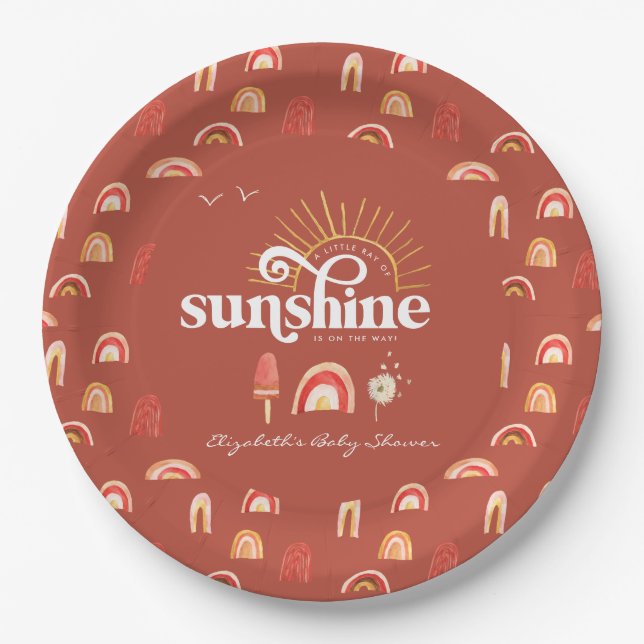 Prato De Papel Raio de Sol | Chá de Bebê Boho (Frente)