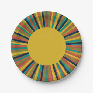 Prato De Papel Raios de Sol Retro em Cores de Arco-Íris