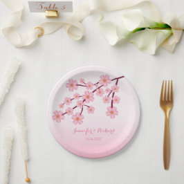 Prato De Papel Ramificação de Árvore do Flor de Cereja Rosa Com N