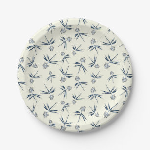 Prato De Papel Ramificações Azuis de Budding no creme - padrão pe