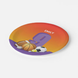 Prato De Papel Rapariga 9 de aniversário de esportes