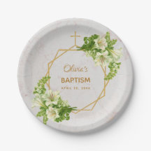 Rapariga Baptism Floral Lírios Dourados Marble Geo