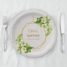 Rapariga Baptism Floral Lírios Dourados Marble Geo