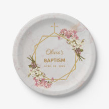 Rapariga Baptism Orquídeas Florais Douradas Marble