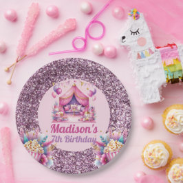 Prato De Papel Rapariga Branca de Sono Personalizada Rosa de Aniv