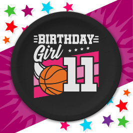 Prato De Papel Rapariga de aniversário de 11 de Festa de Basquete