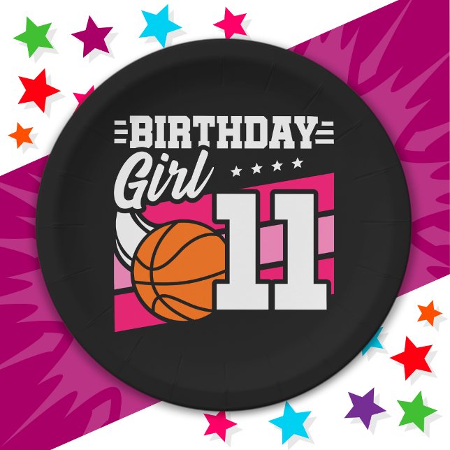 Prato De Papel Rapariga de aniversário de 11 de Festa de Basquete (Criador carregado)