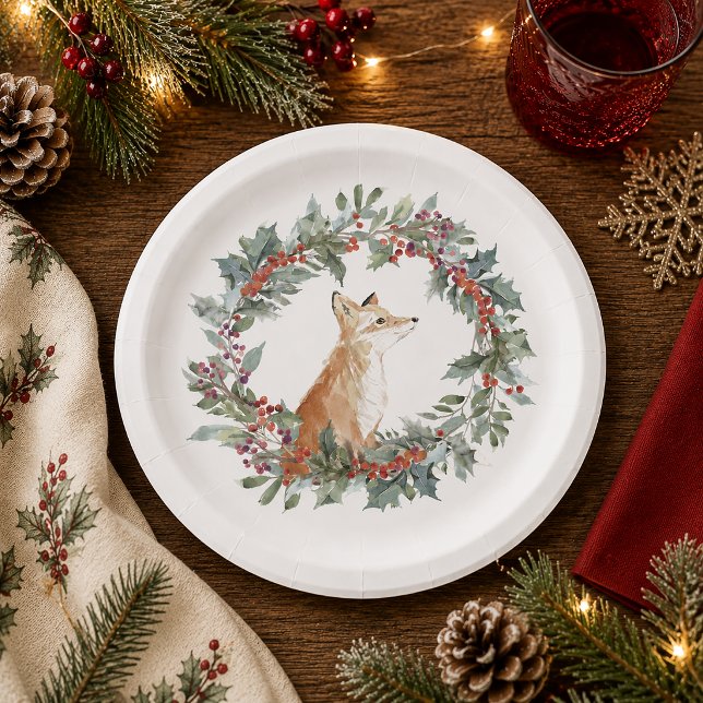 Prato De Papel Rapariga de Natal da Floresta (Woodland Fox Christmas Plate)