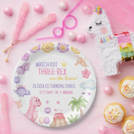 Prato De Papel Rapariga Dinossauro Aniversário