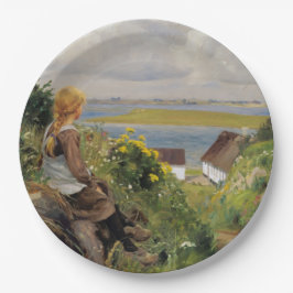 Prato De Papel Rapariga perdida em pensamento (por H.A. Brendekil