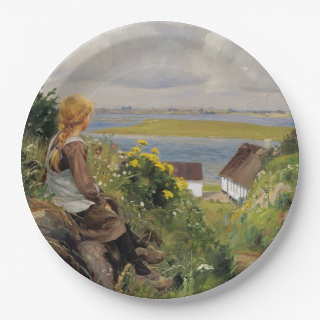 Prato De Papel Rapariga perdida em pensamento (por H.A. Brendekil (Frente)