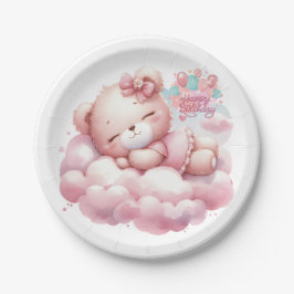 Prato De Papel Rapariga Rosa Rainbow Star Aniversário