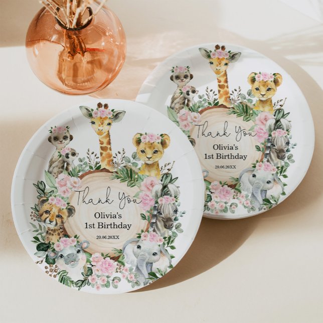 Prato De Papel Rapariga Selva Safari Animais Selvagens Favor de A (Criador carregado)