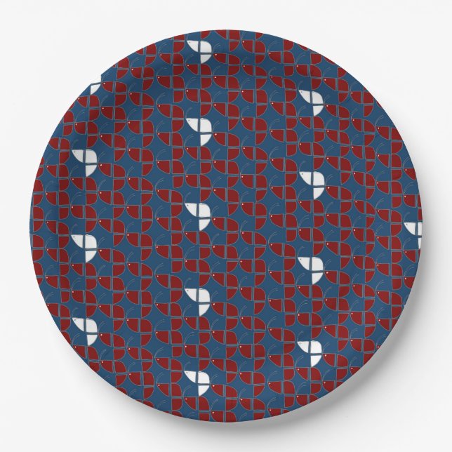 Prato De Papel RÁPIDO Padrão Azul Vermelho Retroativo Menino (Frente)