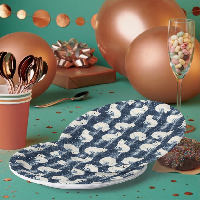 Prato De Papel Raposa Árctica de inverno Padrões de Xadrez de Tar (Múltiplo)