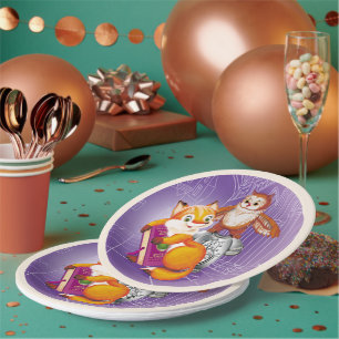 Prato De Papel raposa e coruja