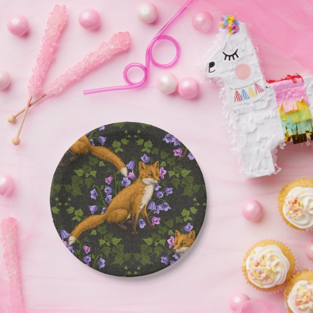 Prato De Papel Raposa, flores e marivas, verdes, laranja e viole (Festa)