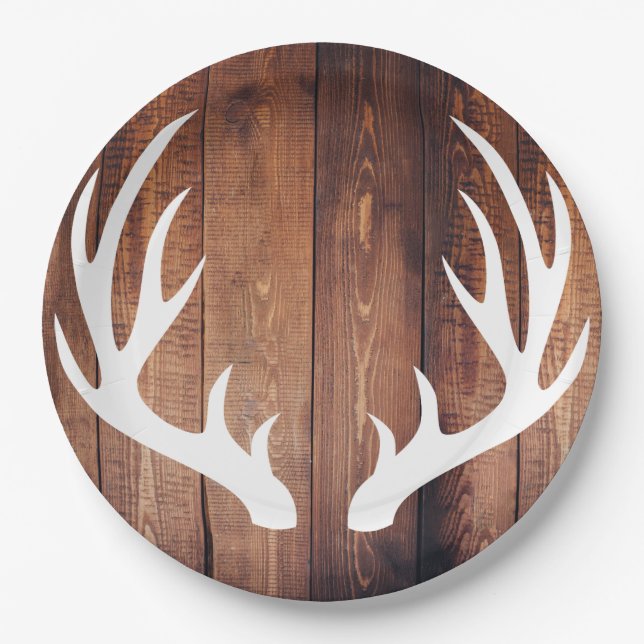 Prato De Papel Rastreador Branco Russo Antlers Barn Wood (Frente)