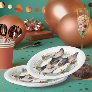 Prato De Papel Rat Terrier Christmas Wreath Festivo Pup
