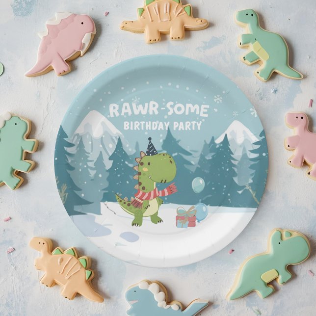 Prato De Papel RAWR-Some Dinossaur Winter Birday (Criador carregado)