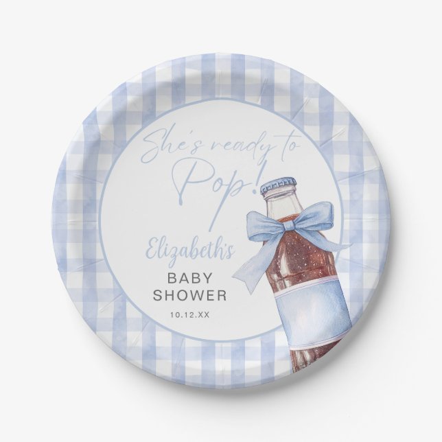 Prato De Papel Ready To Pop Blue Bow Soda Bottle Baby Shower (Frente)
