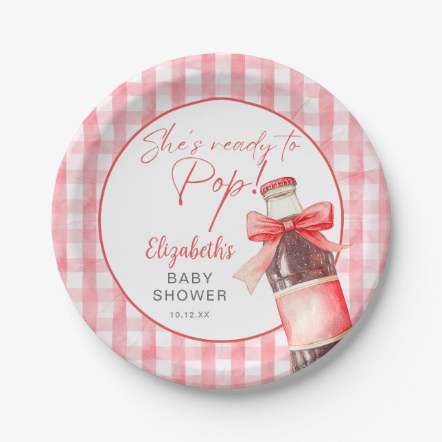Prato De Papel Ready To Pop Red Bow Soda Bottle Baby Shower (Frente)