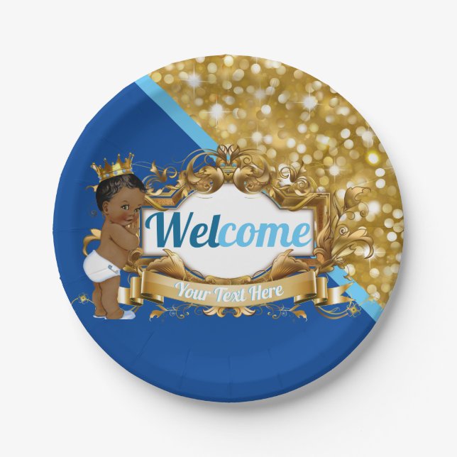 Prato De Papel Real Príncipe Azul e Dourado Elegante (Frente)