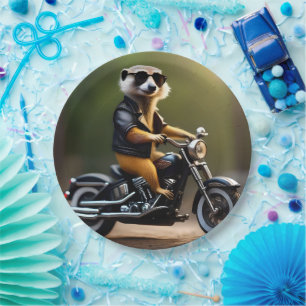 Prato De Papel Rebel Meerkat: Penas, óculos de sol e motocicleta