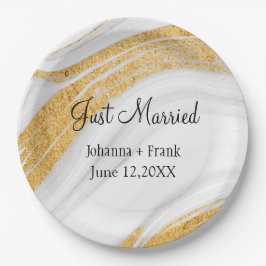 Prato De Papel Recem casados branco e ágata Dourada