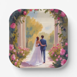 Prato De Papel Recém-casados Noiva e Noivo Pintura de Casamento