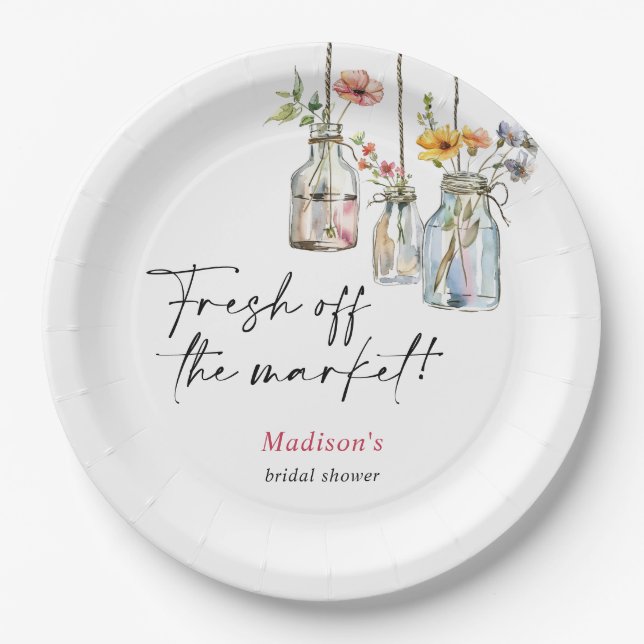 Prato De Papel Recém-saído do Mercado Pote Floral Noiva Shower (Frente)