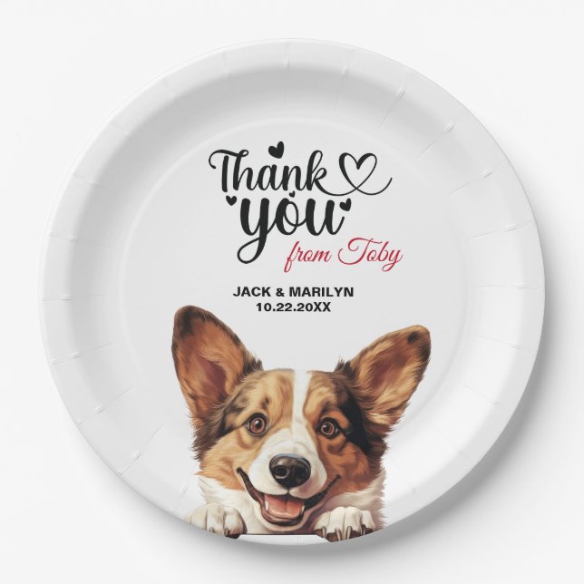 Prato De Papel Recepção de Casamento Cardigan Welsh Corgi (Frente)
