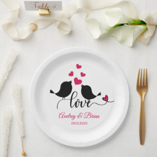 Prato De Papel Recepção de Casamento Pássaros do Amor Personaliza